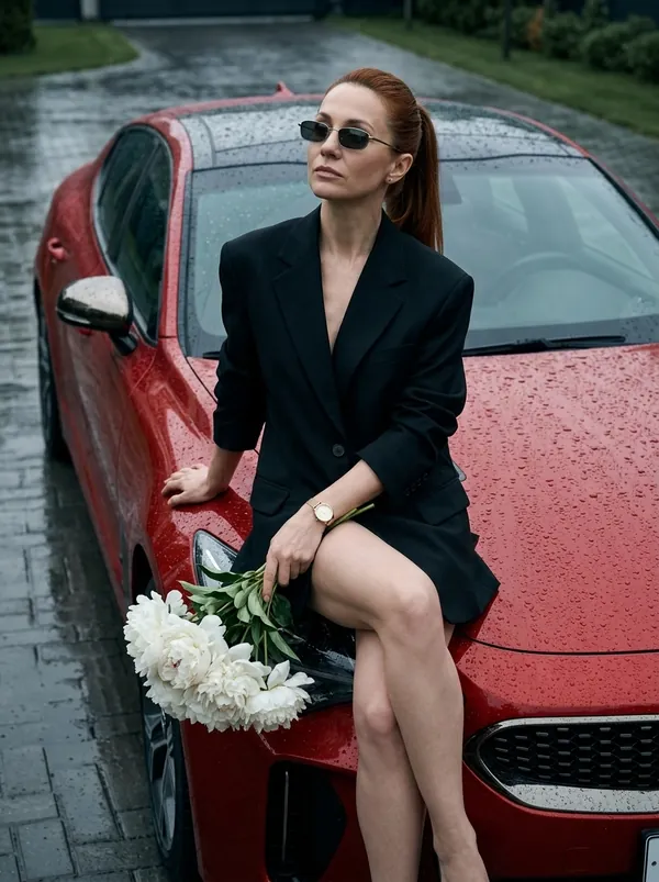На капоте красного авто
