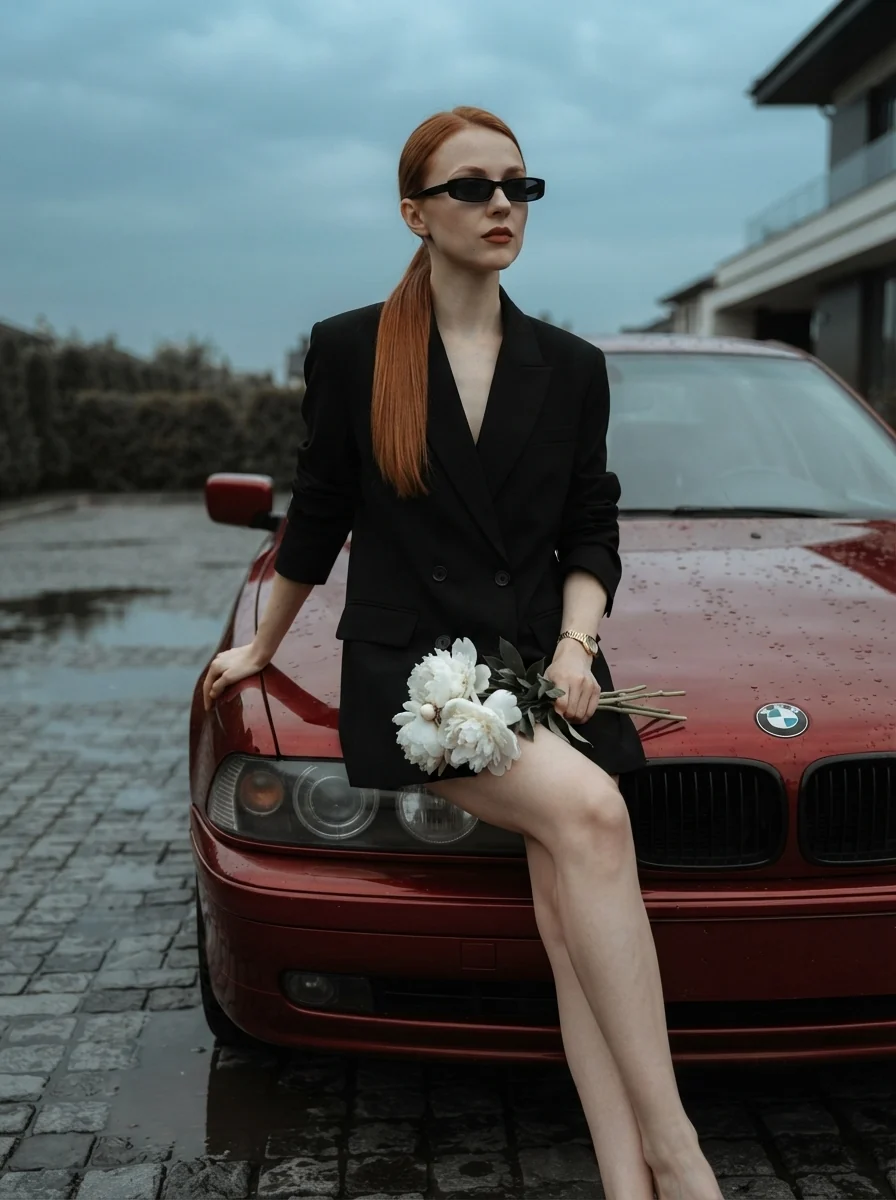 На капоте красного авто — пример 2