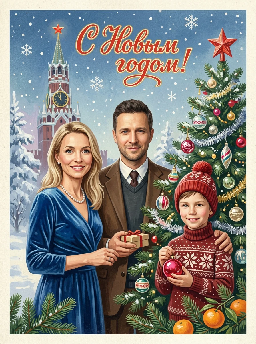 Новогодняя открытка в стиле СССР