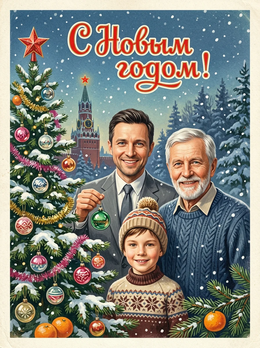 Новогодняя открытка в стиле СССР — пример 2
