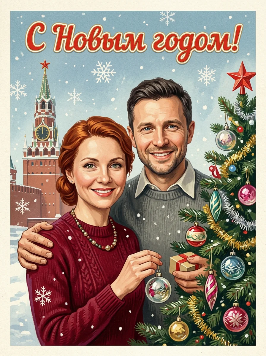Новогодняя открытка в стиле СССР — пример 4