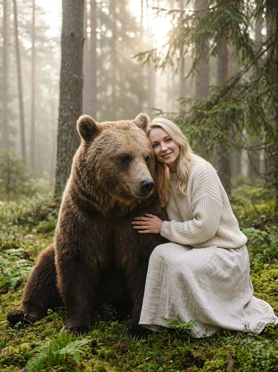 С медведем — пример ИИ-фото