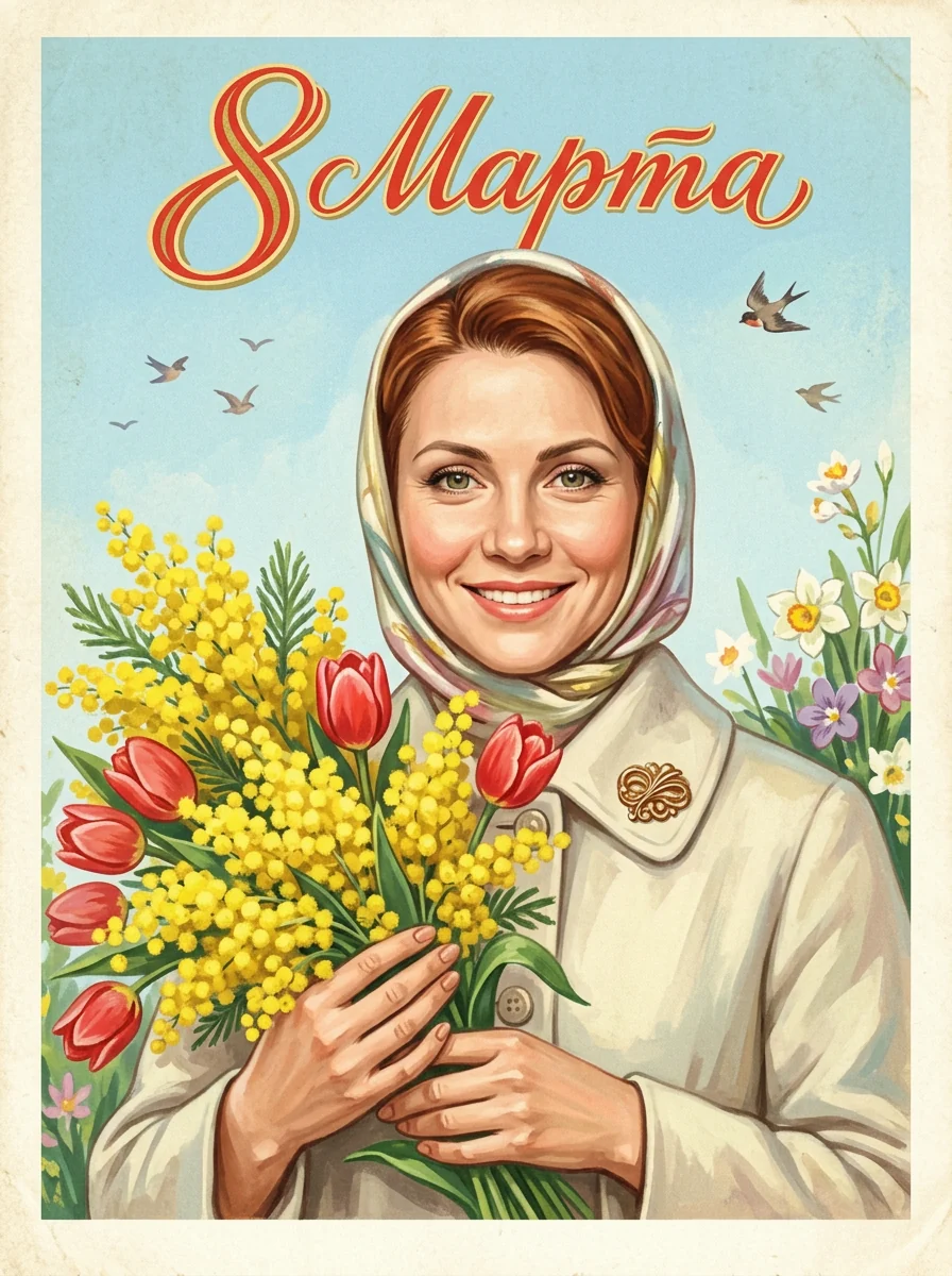 Советская открытка к 8 Марта — пример 1