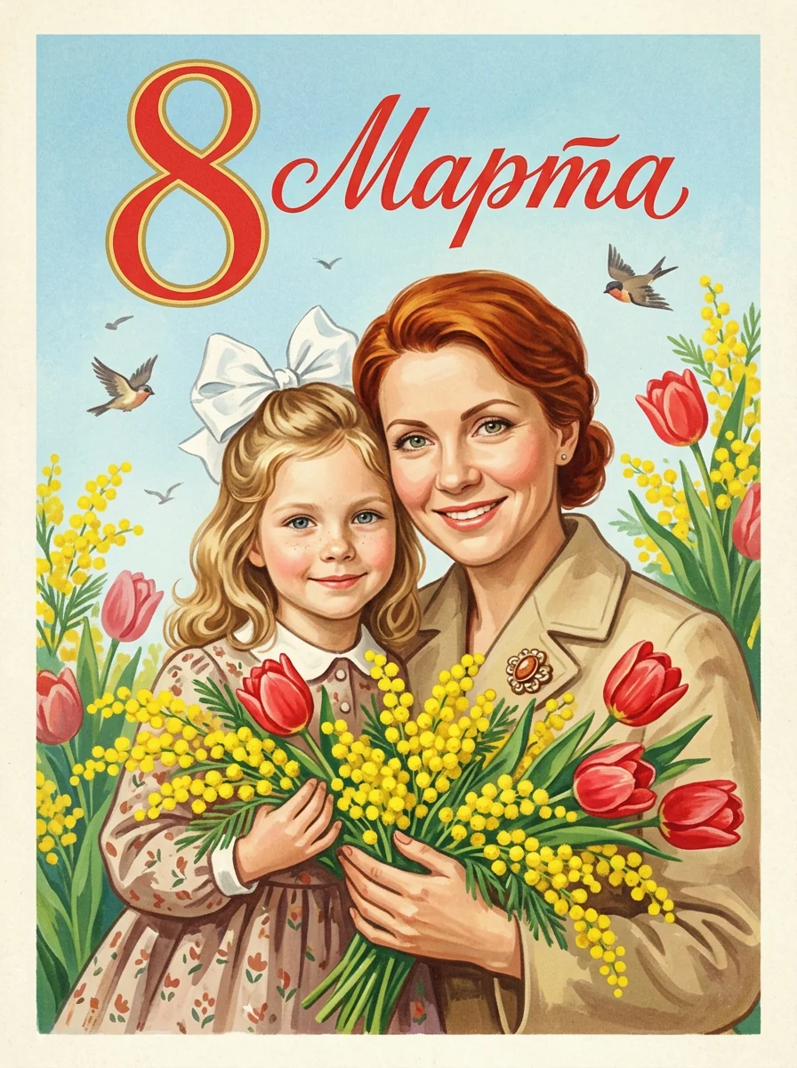 Советская открытка к 8 Марта — пример 2