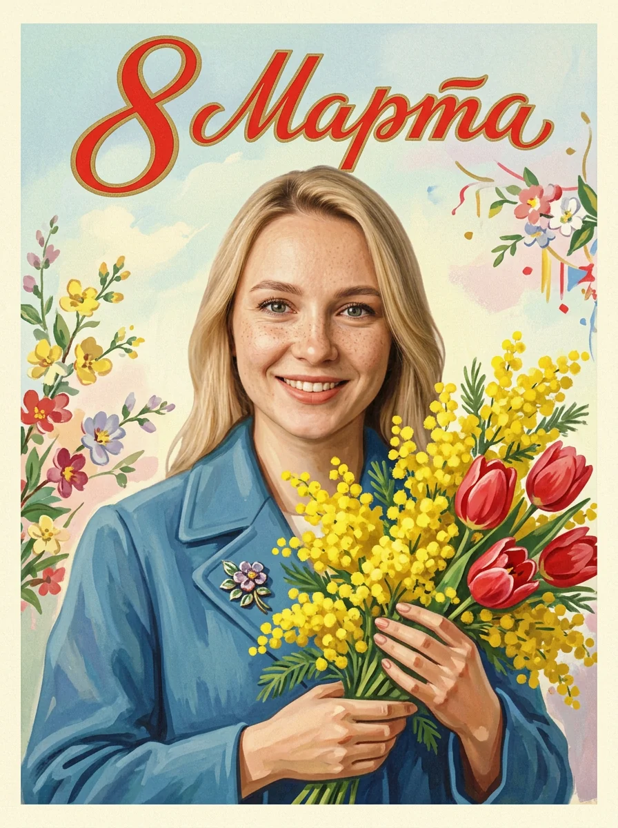 Советская открытка к 8 Марта — пример 3